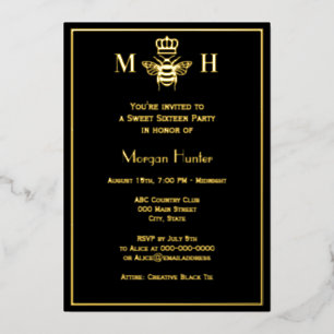 Queen Bee With Crown Sweet Sixteen Foil Holiday Card