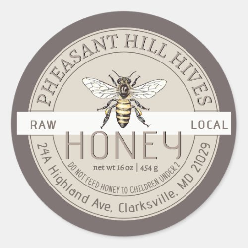 Queen Bee with Infant Warning Pure Raw Honey Label