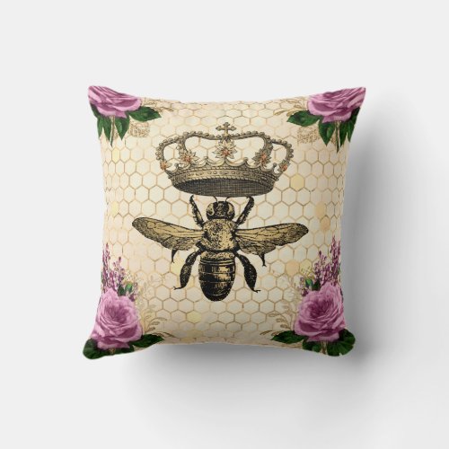 Queen bee with Pink Florals Throw Pillow