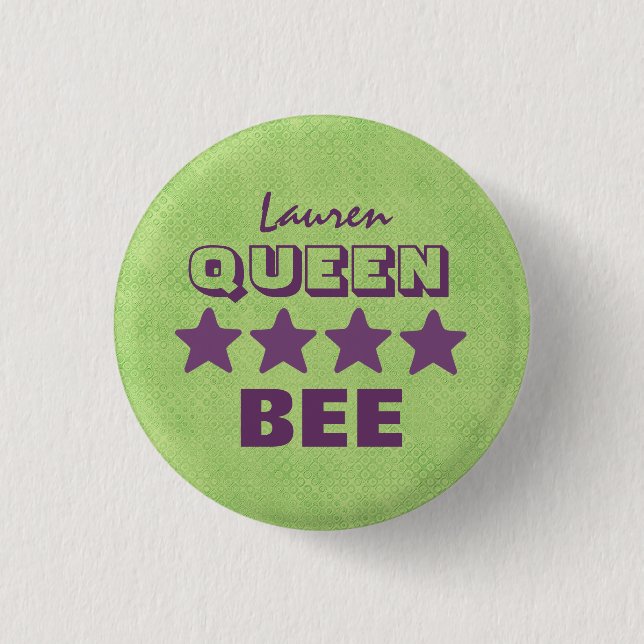 QUEEN BEE with Stars GREEN and PURPLE Boss V20C Button (Front)
