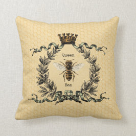Queen Bee with Vintage Crown and Wreath Throw Pillow