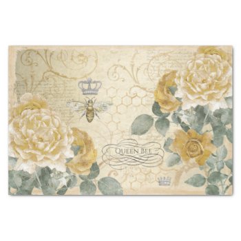 Queen Bee Yellow Roses With Damask Floral  Tissue Paper by ilovedigis at Zazzle