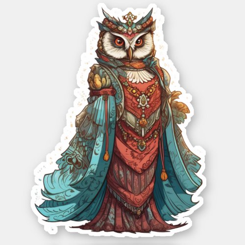 Queen Beektoria Whimsical Royal Queen Owl Sticker
