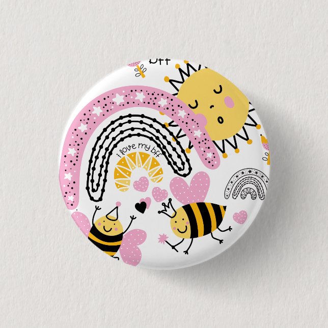 Queen Bees Best Friends Forever Cute BFF Girls Button (Front)