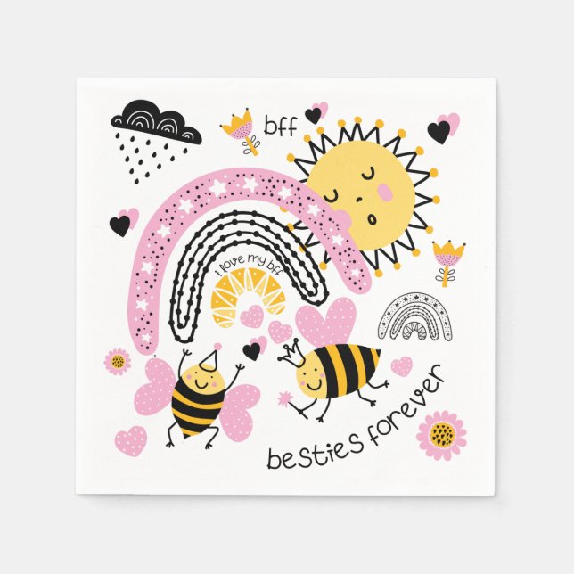 Queen Bees Best Friends Forever Cute BFF Girls Napkins (Front)