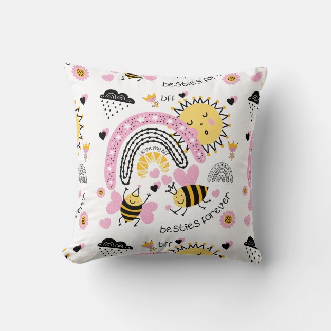 Queen Bees Best Friends Forever Cute BFF Girls Throw Pillow (Front)