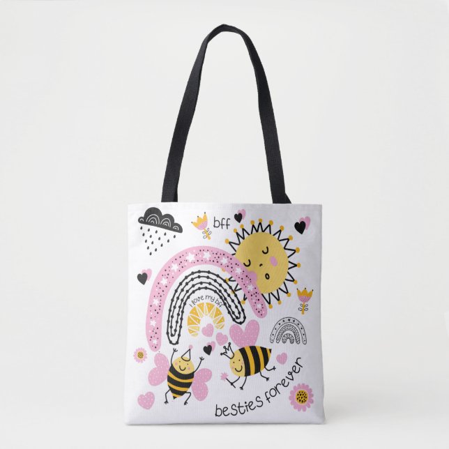Queen Bees Best Friends Forever Cute BFF Girls Tot Tote Bag (Front)