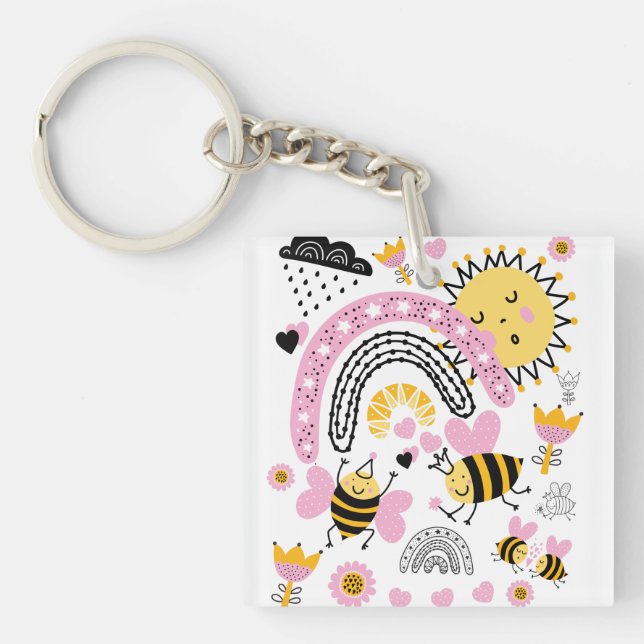 Queen BEES Cute BFF, Baby Girl, Girly Gifts Pink Keychain (Front)