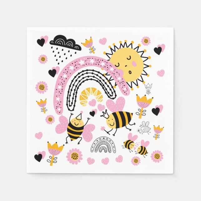 Queen BEES Cute BFF, Baby Girl, Girly Gifts Pink Napkins (Front)