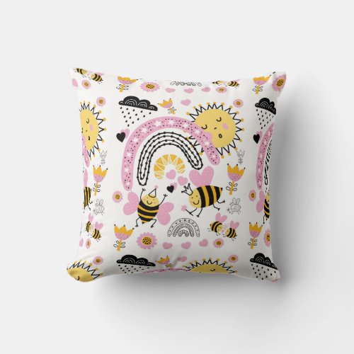 Queen BEES Cute BFF Baby Girl Girly Gifts Pink Throw Pillow