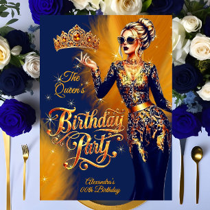 Queen Birthday Gold Orange Navy Blue Dress Party Invitation