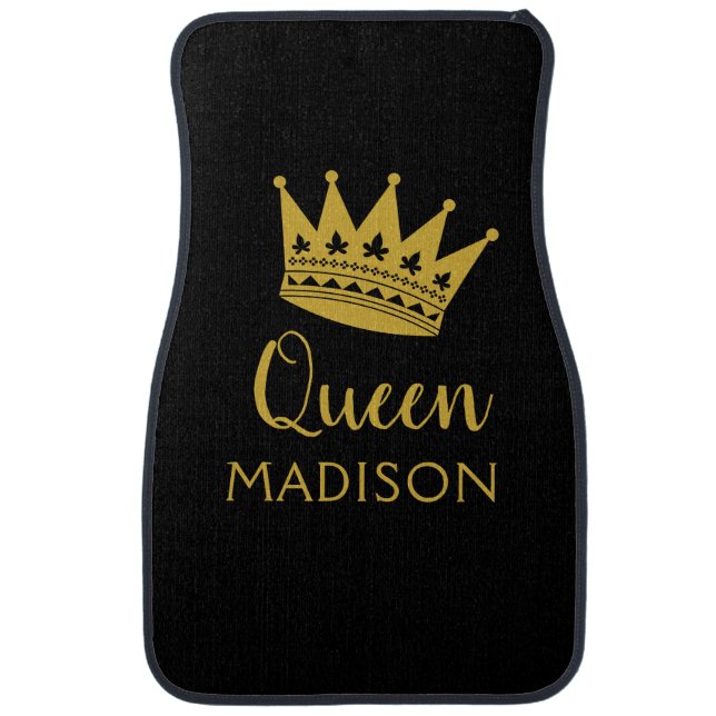 Queen Black Gold Custom Personalized Name Car Floo Floor Mat (Front)