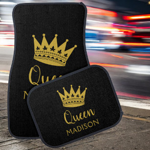 Queen Black Gold Custom Personalized Name Car Floor Mat