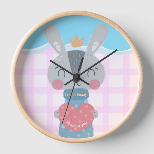 Queen Bunny Round Acrylic Wall Clock (Front)