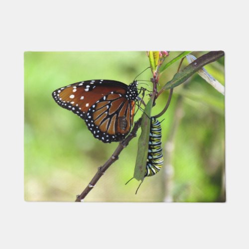 Queen Butterfly and Monarch Caterpillar Doormat
