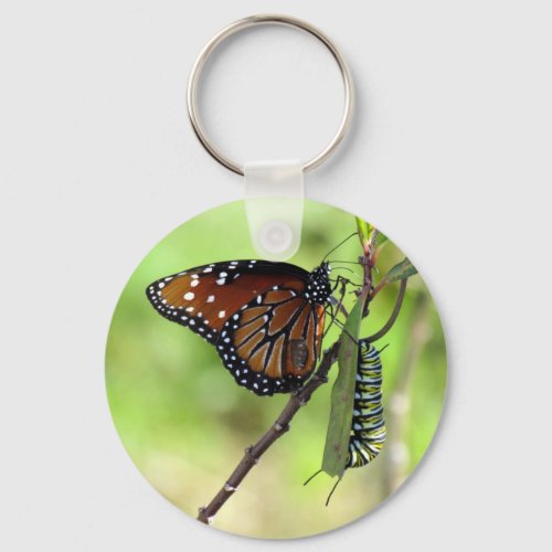 Queen Butterfly and Monarch Caterpillar _ Keychain