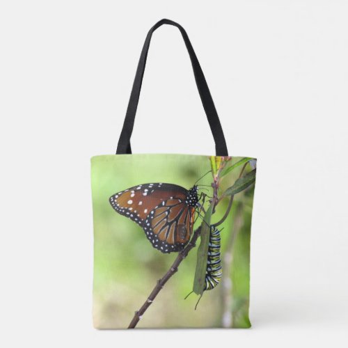 Queen Butterfly and Monarch Caterpillar Tote Bag