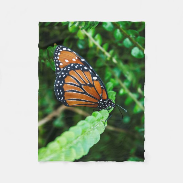Queen Butterfly on Fern Fleece Blanket (Front)
