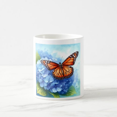 Queen Butterfly on Hydrangea REF82 _ Watercolor Coffee Mug
