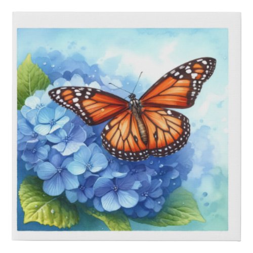 Queen Butterfly on Hydrangea REF82 _ Watercolor Faux Canvas Print