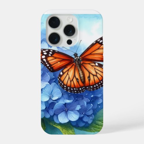Queen Butterfly on Hydrangea REF82 _ Watercolor iPhone 15 Pro Case