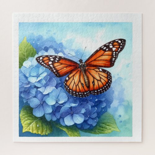 Queen Butterfly on Hydrangea REF82 _ Watercolor Jigsaw Puzzle