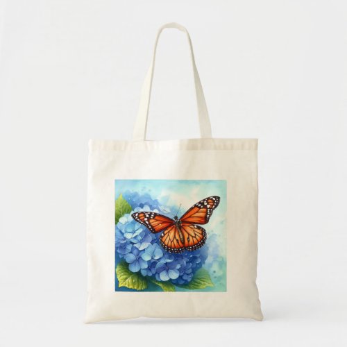 Queen Butterfly on Hydrangea REF82 _ Watercolor Tote Bag