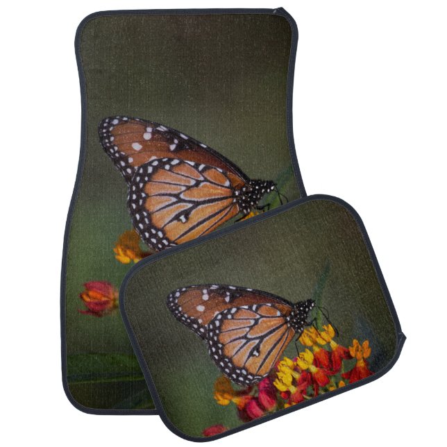 Queen butterfly on tropical milkweed car floor mat (Set)