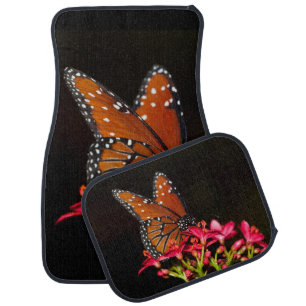 Queen Butterfly upon pink flowers Car Floor Mat