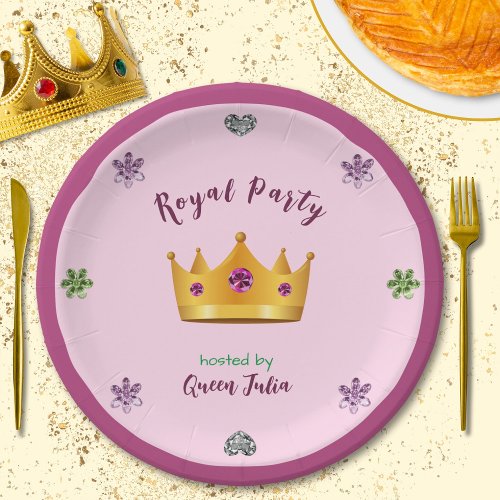 Queen Cake Royal Party Crown and Colourful Gems  Paper Plates