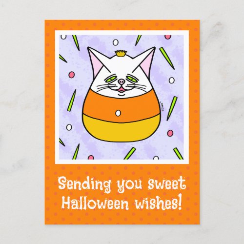 Queen Candy Corn Cat Sweet Halloween Wishes Holiday Postcard