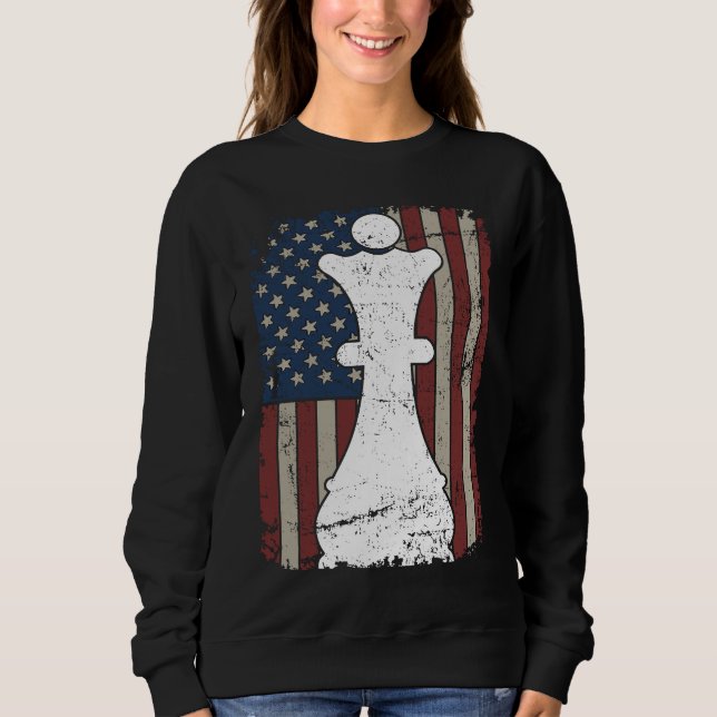 Queen Chess Piece USA Flag  Girl Ladies Womens Che Sweatshirt (Front)