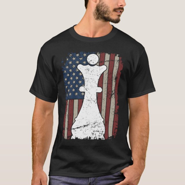 Queen Chess Piece USA Flag  Girl Ladies Womens Che T-Shirt (Front)