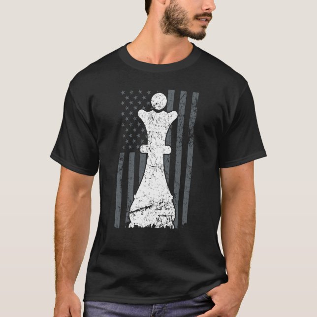 Queen Chess Piece USA Flag Ladies Girl Womens Ches T-Shirt (Front)