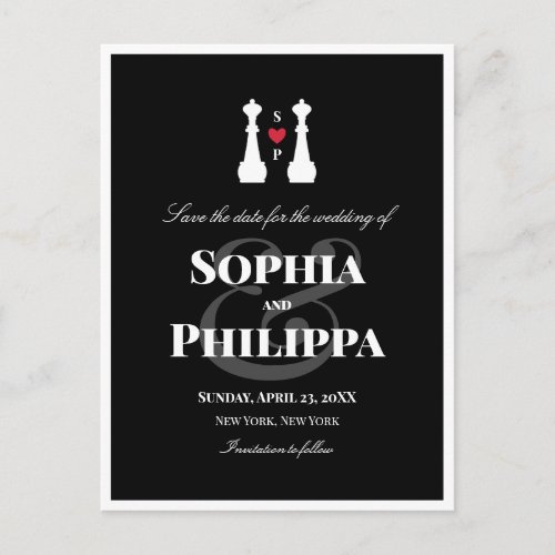 Queen Chess Pieces Lesbian Wedding Save the Date Announcement Postcard