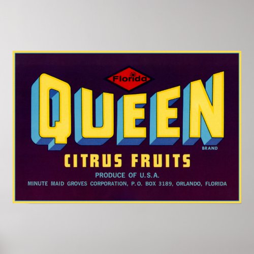Queen Citrus Fruit packing label Poster