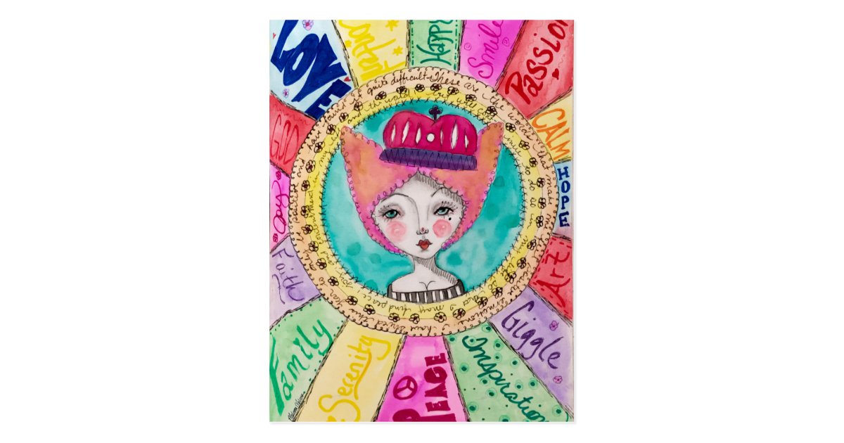 Queen Colorful Cute Fun Whimsical Watercolor Art Postcard | Zazzle.com