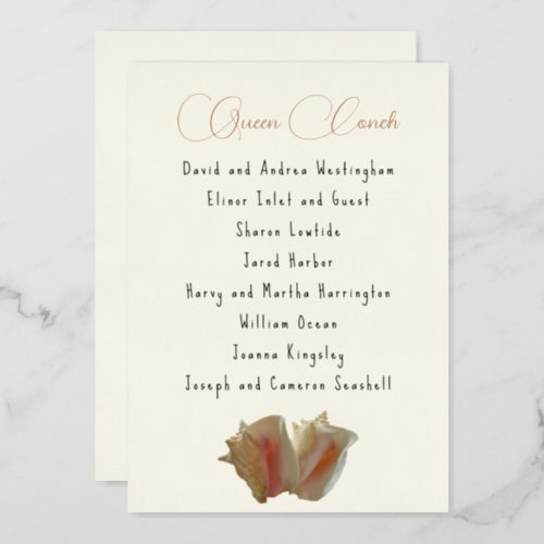 Queen Conch Seashell Guest List Table Seating Card