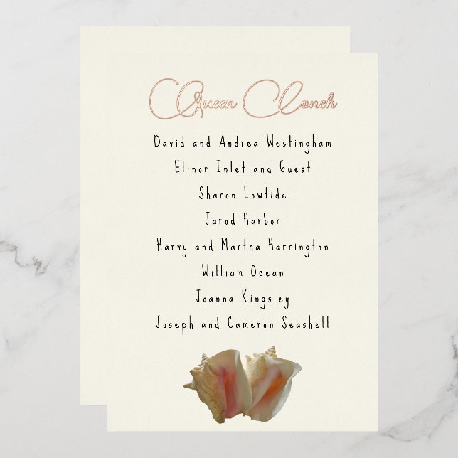 Queen Conch Seashell Guest List Table Seating Card (Front/Back)