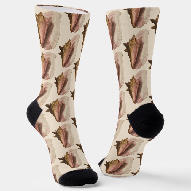 Queen Conch Seashell Shell, Vintage Marine Life Socks (Angled)