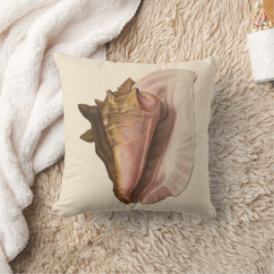Queen Conch Seashell Shell, Vintage Marine Life Throw Pillow