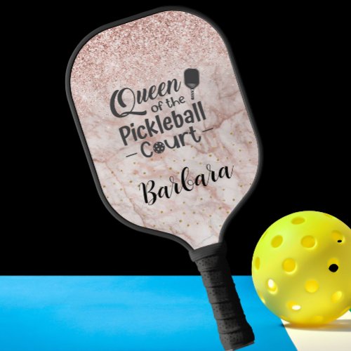 Queen Court Glam Glit Rose Gold Name Pickleball Paddle