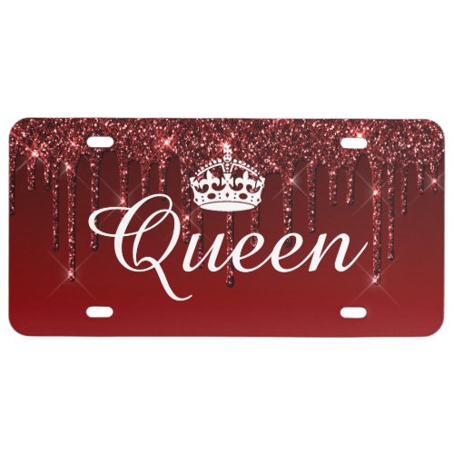 Queen Crown Drip Glitter Deep Red License Plate
