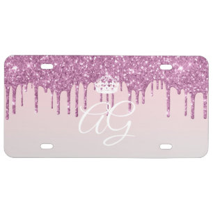 Queen Crown Drip Glitter Purple Pink License Plate
