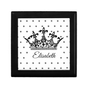Queen crown floral black white beautiful vintage gift box