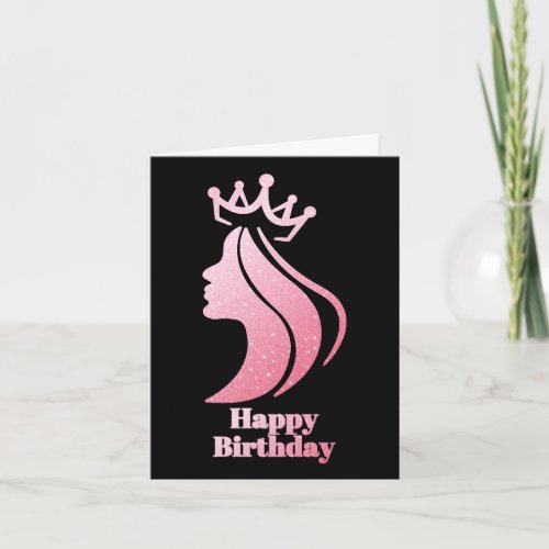 Queen Crown Pink Glitter Black Happy Birthday