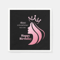 Queen Crown Pink Glitter Black Happy Birthday