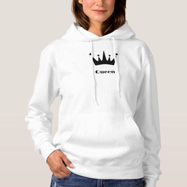 Queen Custom Text Crown Hoodie White Sweatshirt  (Front)
