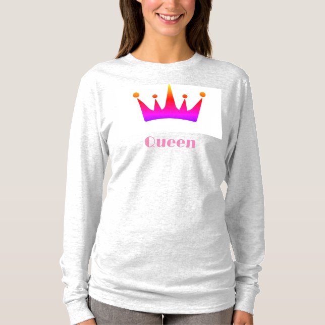 Queen Custom Text Crown Image Ash Long Sleeve T-Shirt (Front)