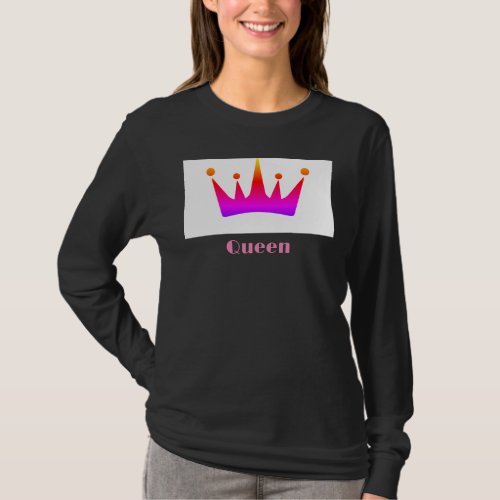 Queen Custom Text Crown Image Black Long Sleeve  T_Shirt